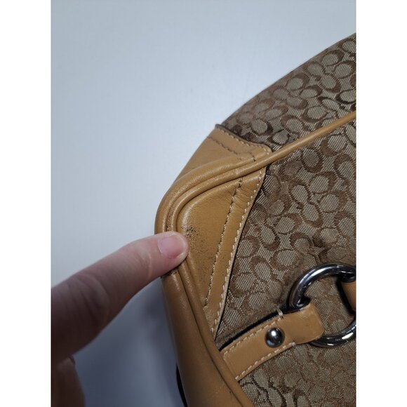 Coach F11526 Khaki Signature C Jacquard Tan Leather Straps Handbag 10.5x9.5x4 - Picture 12 of 13